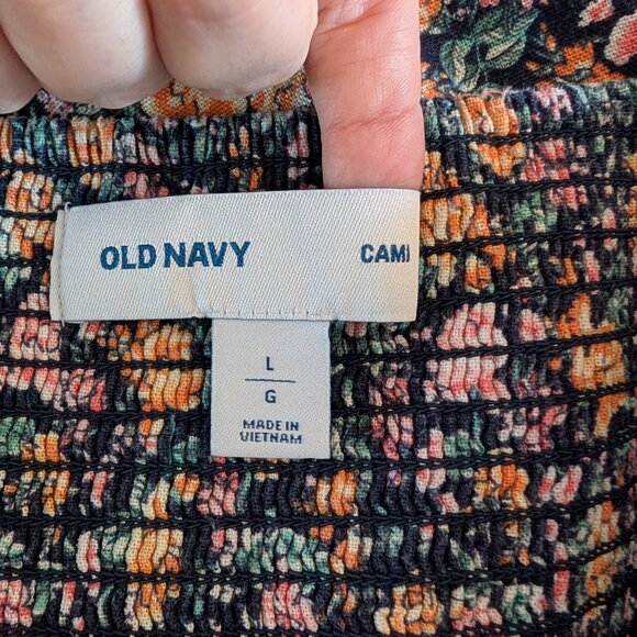 Old Navy Linen Blend Floral Cami Dress Ruffle Hem Smocked back Size Large - Picture 9 of 10